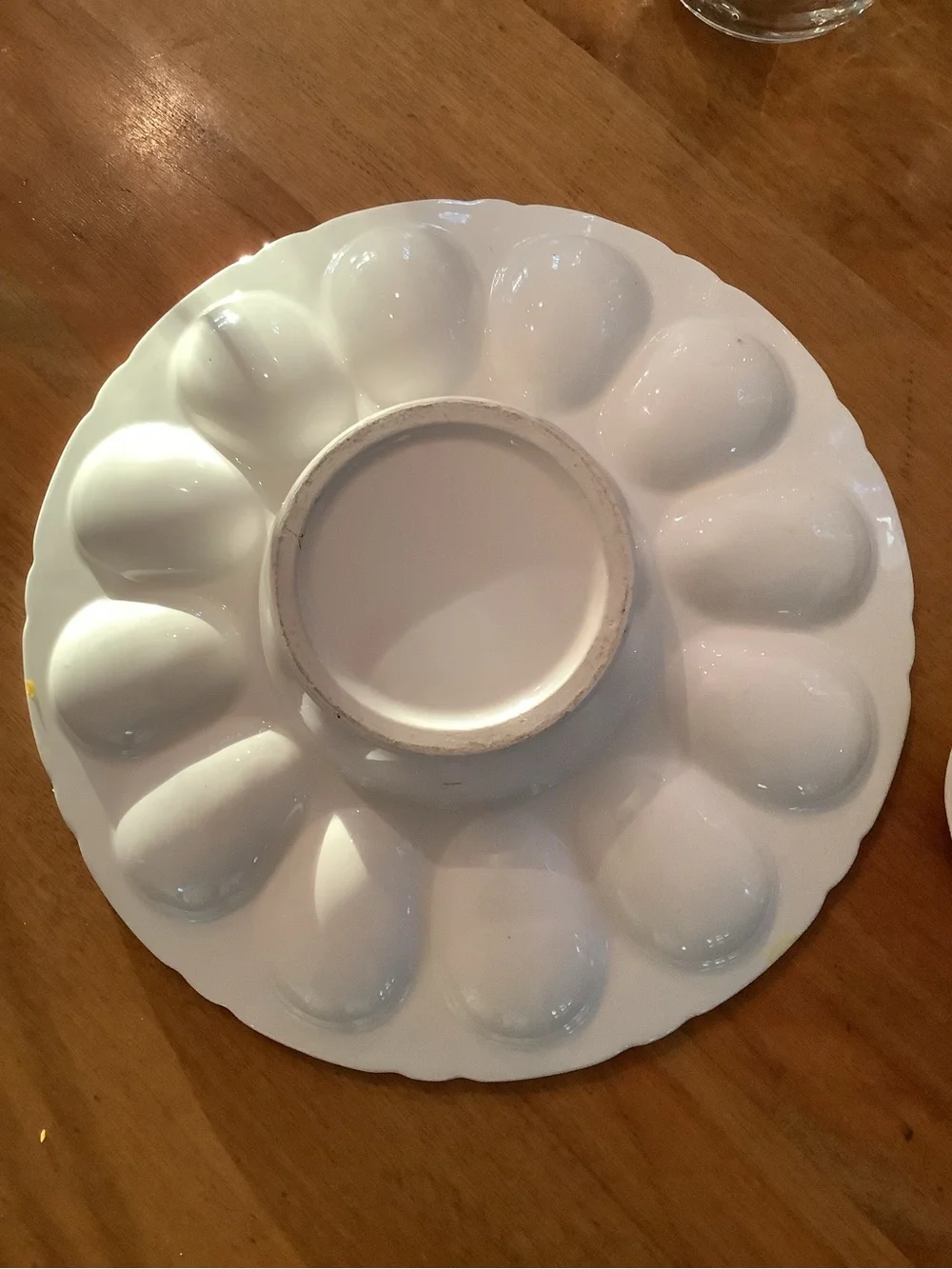 Vintage deviled egg stand with hen toothpick holder